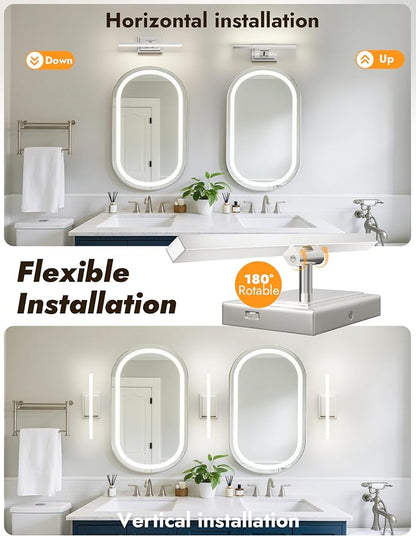 15.7 Inch Modern Bathroom Light Fixture, 12W 5CCT Dimmable LED Chrome Bathroom Vanity Lights Over Mirror, Vanity Lights for Bathrooms Restroom Mirror- ETL Certified