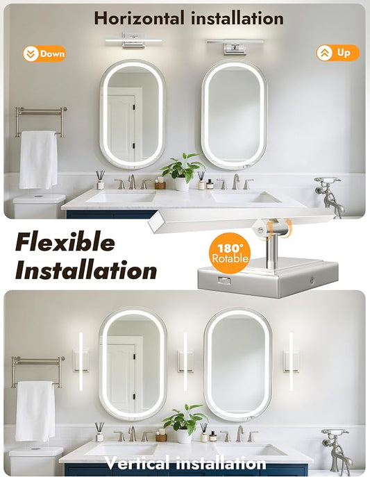 15.7 Inch Modern Bathroom Light Fixture, 12W 5CCT Dimmable LED Chrome Bathroom Vanity Lights Over Mirror, Vanity Lights for Bathrooms Restroom Mirror- ETL Certified