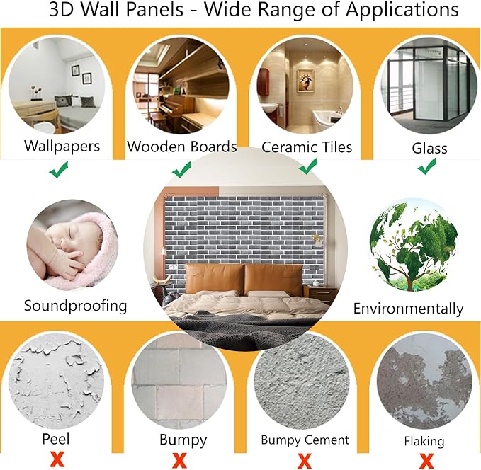 3D Wall Panels Peel and Stick 10 PCS PVC Brick Stone Wallpaper | 11.81*11.81 Inch, Waterproof, Self-Adhesive Wall Tiles, for Accent Walls, Kitchen, Bathroom, Bedroom & Office Decor