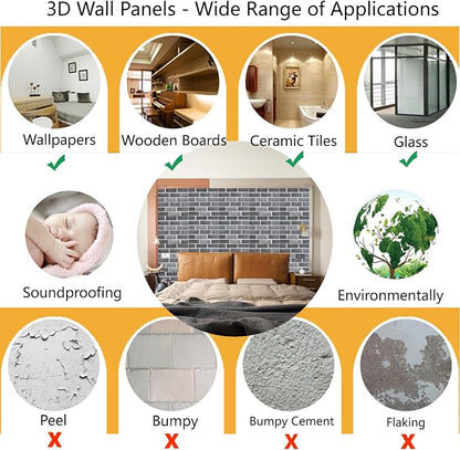 3D Wall Panels Peel and Stick 10 PCS PVC Brick Stone Wallpaper | 11.81*11.81 Inch, Waterproof, Self-Adhesive Wall Tiles, for Accent Walls, Kitchen, Bathroom, Bedroom & Office Decor