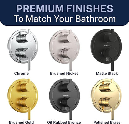 HammerHead Showers Solid Metal Shower Valve and Trim Kit, Two-Handle Volume and Temperature Control with Integrated Diverter, Pressure Balance Rough-In Valve Included, Oil Rubbed Bronze