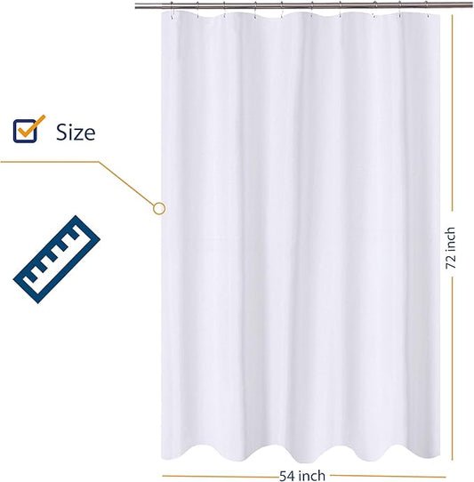 N&Y HOME Fabric Shower Curtain Liner 54 x 72 inches Bath Stall Size, Hotel Quality, Washable, Water Repellent, White Bathroom Curtains with Grommets, 54x72