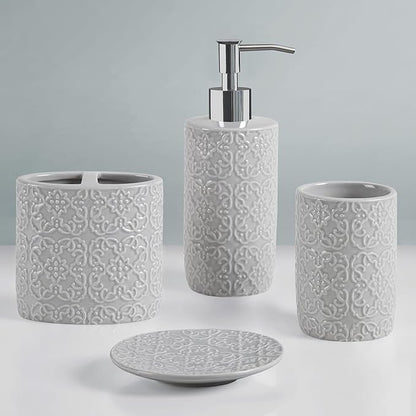 Martha Stewart Tara Bath Accessory Set Medallion, Grey | Coordinated Look for Bathroom, OEKO-TEX Certified