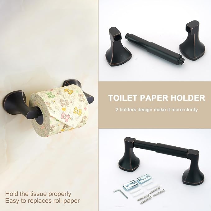 BGL 4 Piece ORB Bathroom Hardware Set - Wall Mounted Bathroom Accessories Set with Towel Bar, Towel Ring, Toilet Paper Holder, Robe Hook - Rustproof Bathroom Towel Bar Set