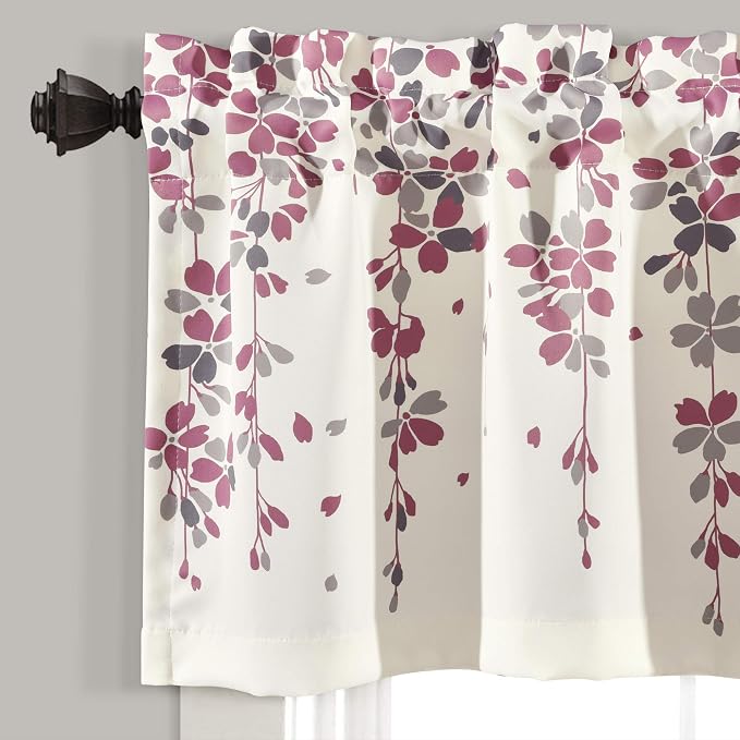 Lush Decor Valance Weeping Flower Light Filtering Window Curtain, Purple & Gray