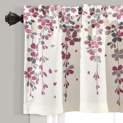Lush Decor Valance Weeping Flower Light Filtering Window Curtain, Purple & Gray