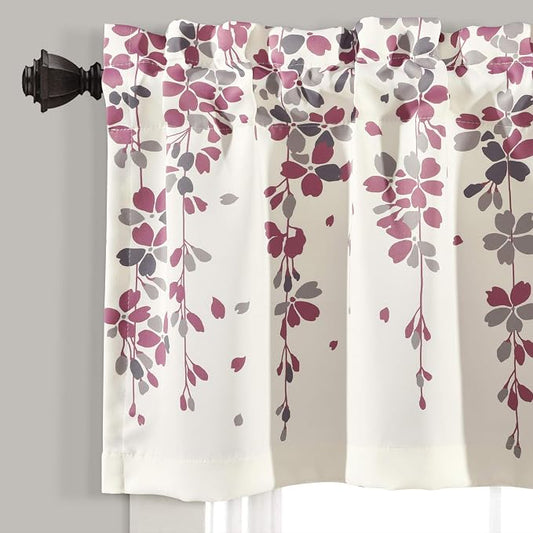 Lush Decor Valance Weeping Flower Light Filtering Window Curtain, Purple & Gray