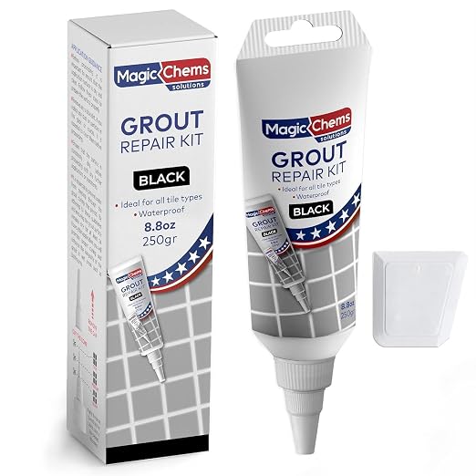 Tile Grout Repair, Black 8.8 oz/250gr. Fast Drying Grout Repair Kit, Grout Filler Tube Repair Kit, Tile Grout Paint, Grout Sealer Restore and Renew Bathroom Floor, Tile Gaps, Joints, Lines
