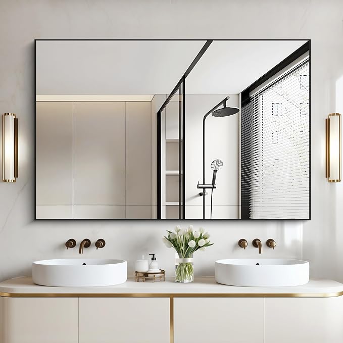 COFENY Black Bathroom Mirror for Wall, 30x50 Inch Rectangle Mirrors with Metal Frame, Modern Vanity Wall Mirror Decor for Bathroom Living Room, Entryway Hangs Horizontal or Vertical