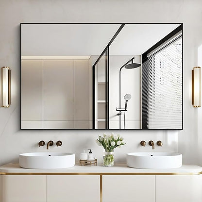 COFENY Black Bathroom Mirror for Wall, 30x50 Inch Rectangle Mirrors with Metal Frame, Modern Vanity Wall Mirror Decor for Bathroom Living Room, Entryway Hangs Horizontal or Vertical