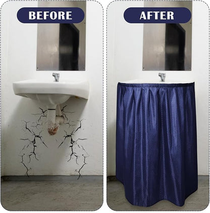 Fabric Sink Skirt Diamond Bathroom Stitch Self Stick Adhesive Waterproof Fabric Under Sink Curtain Skirt 55 x 32 Inch Adds Bathroom Storage(Dark Blue,Fashion Style)