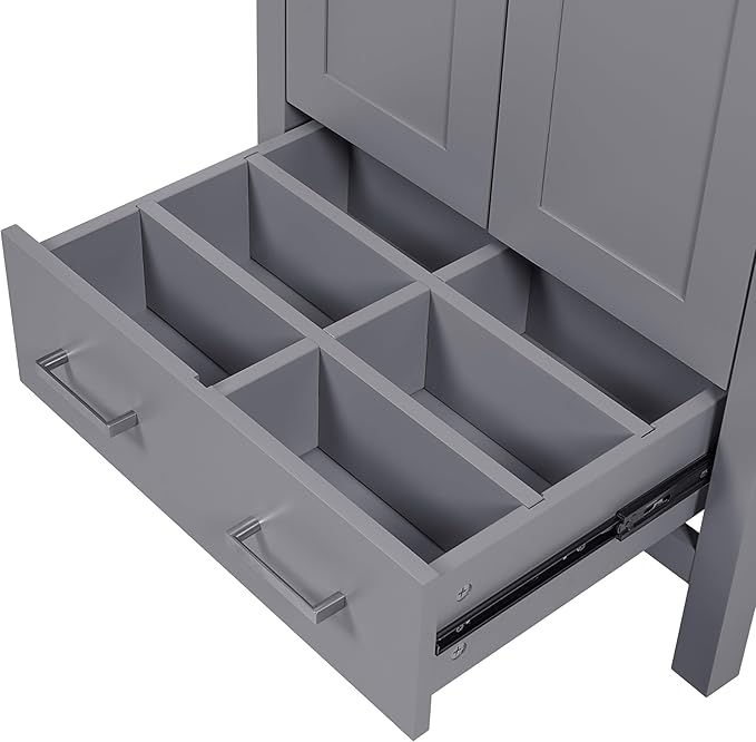 Favfurish 48" Bathroom Vanity with Ceramic Double Sink, Undermount Double Basin Vanity Set w/2 Divided Drawers and 4 Double-Layer Soft Close Doors & Built-in Shelf, Freestanding Storage Cabinet,Gray