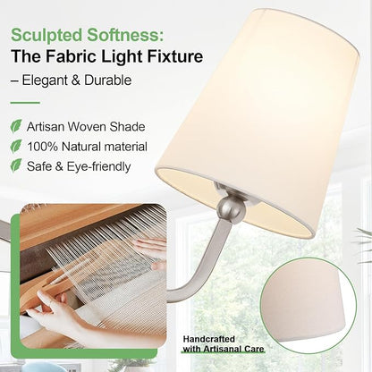 Bathroom Light Fixtures, 3-Light Brushed Nickel Vanity Lights, Bathroom Lighting Fixtures Over Mirror with Flared White Fabric Shade, Modern Wall Sconces for Living Room Hallway