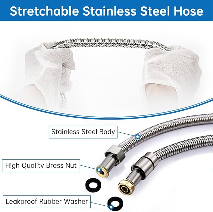 G-Promise All Metal Handheld Shower Head with Shut Off Valve & Long Hose | Built to Last, Water-Saving On/Off Pause Valve, Solid Brass Bracket Holder, 70" to 75" Flexible Stainless Steel Hose