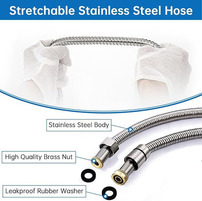 G-Promise All Metal Handheld Shower Head with Shut Off Valve & Long Hose | Built to Last, Water-Saving On/Off Pause Valve, Solid Brass Bracket Holder, 70" to 75" Flexible Stainless Steel Hose