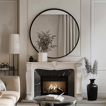 Large Round Mirror, Circle Mirror 30 inch, Matte Black Metal Frame | High Definition Mirror, Rust-resistant, Easy Installation, Circular Mirrors for Living room Cloakroom, Hallway, Bathroom