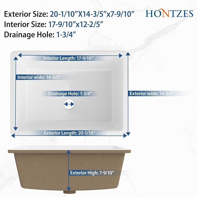 White Undermount Bathroom Sink 20.1"x14.6"Ceramic Basin | Modern Porcelain Under Counter Bathroom Vanity Sink, Interior Bowl 17.9"x 12.4", Rectangular Undermount Basin with Overflow
