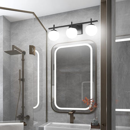 Ralbay Mid Century Modern Bathroom Vanity Lights Matte Black Milky Glass Modern Bathroom Wall Lights Over Mirror, Black 3-Light (Exclude Bulb)