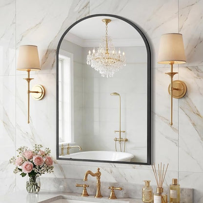 Sweetcrispy 20"x30" Arched Bathroom Mirror, Bathroom Mirrors for Over Sink | Modern Wall Mirrors Arch Decorative for Entryway, Bedroom, Vanity,Horizontal or Vertical Hanging, Black