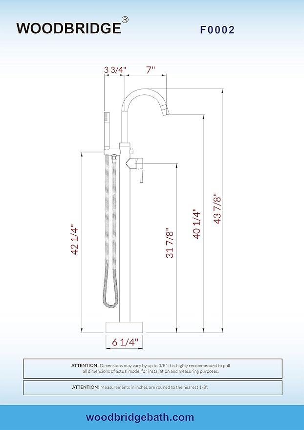 WOODBRIDGE Contemporary Single Handle Floor Mount Freestanding Tub Filler Faucet with Hand shower in Chrome Finish,F0002CHRD