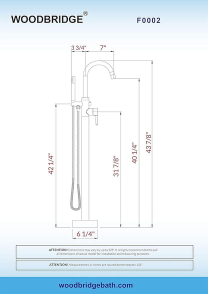 WOODBRIDGE Contemporary Single Handle Floor Mount Freestanding Tub Filler Faucet with Hand shower in Chrome Finish,F0002CHRD
