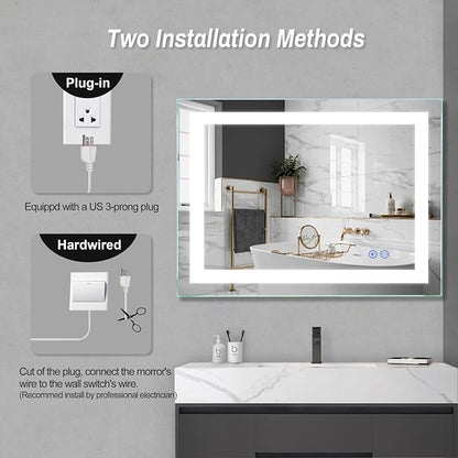 32"x 24" LED Bathroom Mirror Vanity Mirror, Anti-Fog, Dimmable, Color Temperature Adjustable 3000-6000K, Switch-held Memory Led Wall Mirror Suitable for Bathroom, Vanity (Vertical/Horizontal) | Anti-Fog+Dimmable+Color Temperature Adjustable+Switch-held...