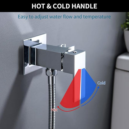 Warm Water Bidet Sprayer for Toilet with Hot and Cold Brass Rough-in Valve, Stainless Steel Handheld Bidet Attachment Set for Feminine, Pets and Baby Diaper Wash, Chrome Polished, BDS08-1