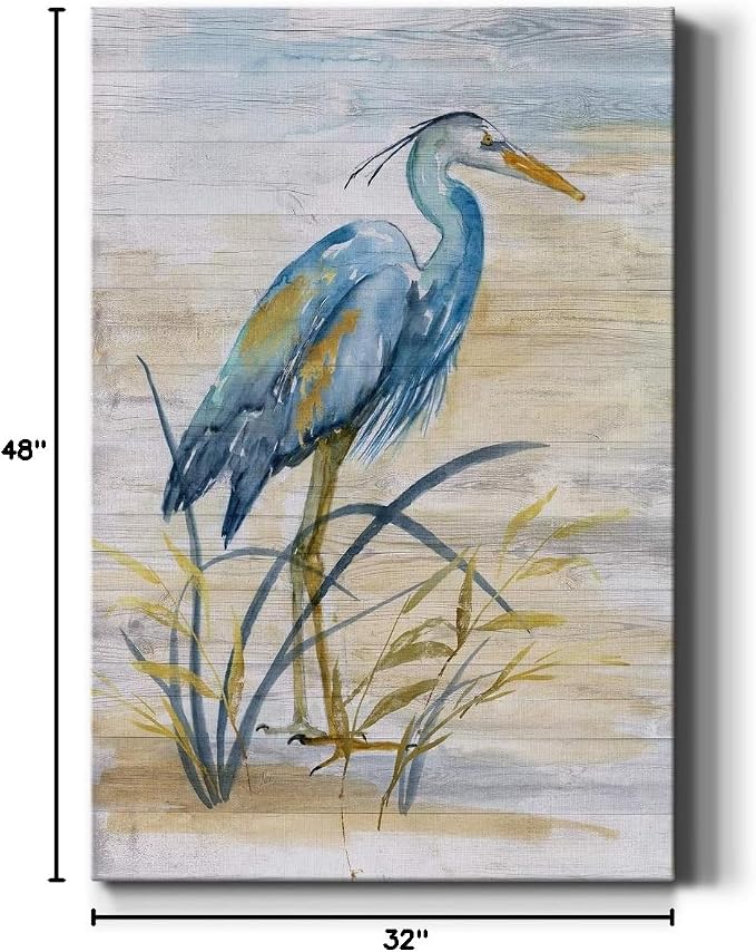 Renditions Gallery Canvas Animal Wall Art Modern Paintings & Prints Decorations Blue Resting Heron Abstract Nature Wall Hanging Artwork for Bedroom Living Room Office Kitchen - 32"x48" LT02