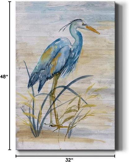 Renditions Gallery Canvas Animal Wall Art Modern Paintings & Prints Decorations Blue Resting Heron Abstract Nature Wall Hanging Artwork for Bedroom Living Room Office Kitchen - 32"x48" LT02