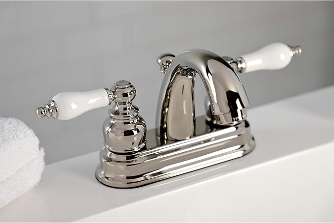 Kingston Brass KB5616PL Restoration 4 in. Centerset Bathroom Faucet, Polished Nickel