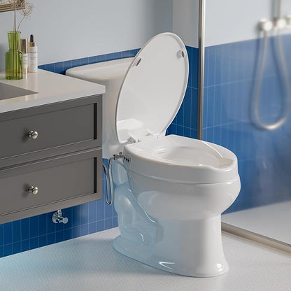 Raised Toilet Seat with Bidet Attachment,Elongated - Non-Electric Bidet with Dual Nozzles - Elevated Toilet Risers for Seniors & Limited Mobility - Easy Install & Clean