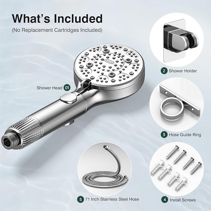 RV Shower Head with Hose ，High Pressure 9 Mode Shower head with on off switch, Filtered shower head, Shower Head for RV/Campers, Travel Trailer, Motorhome for Water Saving（Chrome）