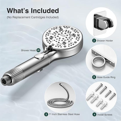 RV Shower Head with Hose ，High Pressure 9 Mode Shower head with on off switch, Filtered shower head, Shower Head for RV/Campers, Travel Trailer, Motorhome for Water Saving（Chrome）