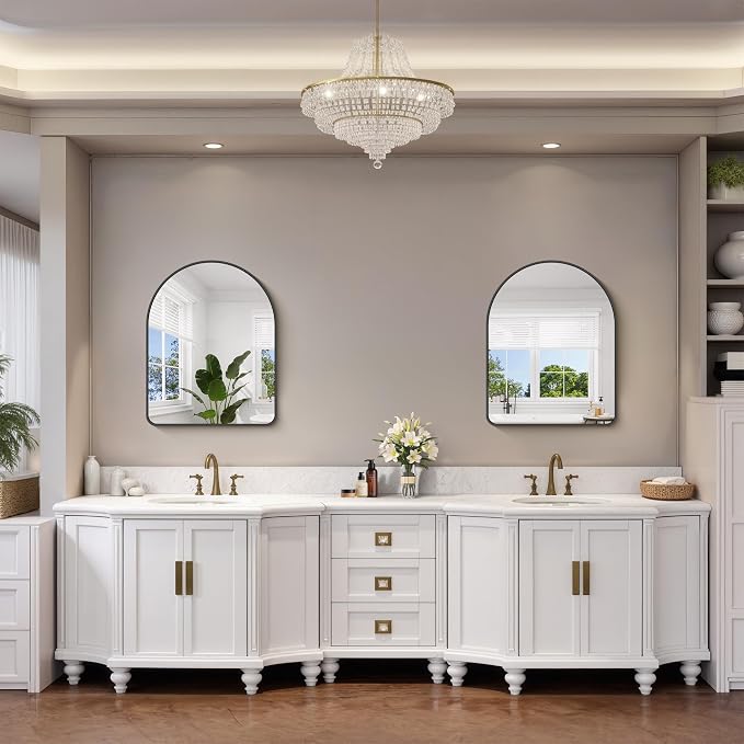 FORBATH Arched Bathroom Mirror 24x30 Inch, Black Bathroom Mirror Wall Mounted Modern Aluminum Alloy Frame Arch Mirror for Bedroom Living Room Entryway, Hanging or Leaning Against Wall