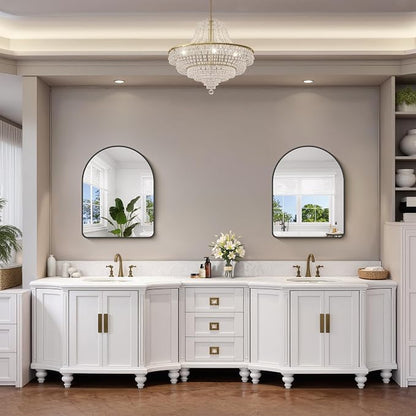 FORBATH Arched Bathroom Mirror 24x30 Inch, Black Bathroom Mirror Wall Mounted Modern Aluminum Alloy Frame Arch Mirror for Bedroom Living Room Entryway, Hanging or Leaning Against Wall