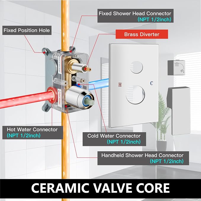 Midanya Shower Faucet Set with Handheld Sprayer,10 Inch,Polish Chrome | Rough-in Shower Valve and Trim Kit Included,Square Rain Head,Wall Mount Shower System,All Metal,Bathroom
