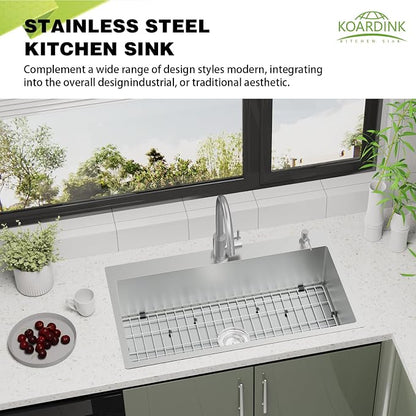 33x19 Inch Drop-in Kitchen Sink, Stainless Steel, Single Bowl | Modern Topmount Kitchen Sink Combo, Include SS Grid,Silicon Mat,Drain Strainer Set, Compatibility With Various Kitchen Style