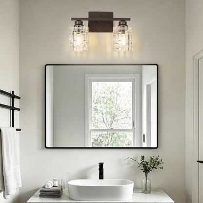 Refice 2-Light Bathroom Vanity Lights Crystal Glass, Oil Rubbed Bronze | Bathroom Light Fixtures Vanity Lighting Over Mirror for Living Room Farmhouse, Hallway