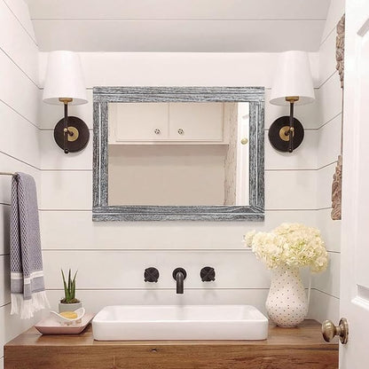 AAZZKANG Rustic Mirror Wood Framed Wall Mirrors Large 20"x16" Rectangle Decorative for Bedroom Bathroom Farmhouse Living Room Home Entryway