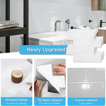 Art3d Faux Ceramic Subway Tile Peel and Stick Backsplash, 10-Pack, White | 12.6 x 10.6 in, Thickened Design, Heavy-Duty, Strong Adhesive, for Kitchen, Bedroom, Countertop Decor, Ideal for Home Upgrade