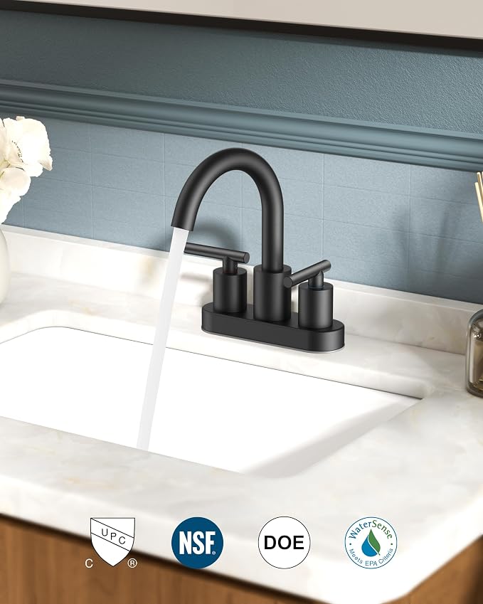 FORIOUS 2 Pack Matte Black Bathroom Faucet Centerset, 4" Commercial Faucets | 4 Inch Black Bathroom Faucet Centerset, 4 In Black Matte Bathroom Sink Faucet for Rv, Bulk, Wholesale, New construction