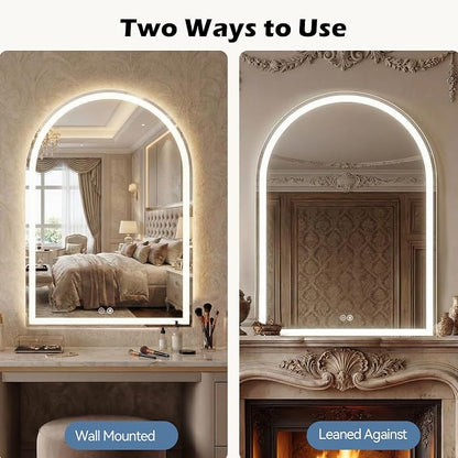 DUMOS 24"x32" LED Bathroom Mirror with Lights, Arched Vanity Mirror | Anti-Fog, Dimmable, 3-Color Light, Memory Function, Front Light and Backlit, Tempered Glass
