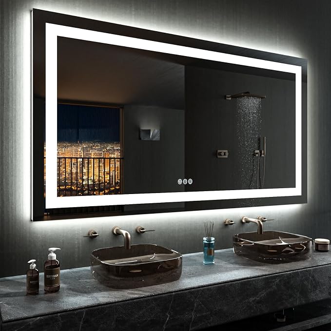 LOAAO 72"X40" RGB LED Bathroom Mirror with Lights, UL Listed | Anti-Fog, Dimmable, RGB Backlit + Front Lighted, Memory Function, Tempered Glass