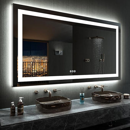 LOAAO 60"X30" RGB LED Bathroom Mirror with Lights, UL Listed | Anti-Fog, Dimmable, RGB Backlit + Front Lighted, Memory Function, Tempered Glass