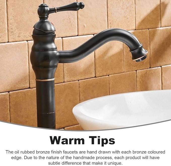 BWE 360° Swivel Bathroom Vessel Sink Faucet Oil Rubbed Bronze Single Handle One Hole Lavatory Mixer Tap with Pop Up Drain Assembly Without Overflow and Supply Line Tap Body