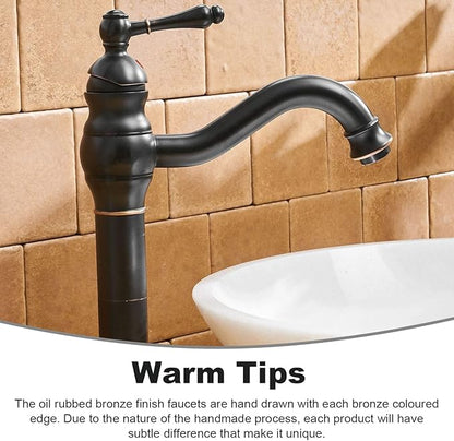 BWE 360° Swivel Bathroom Vessel Sink Faucet Oil Rubbed Bronze Single Handle One Hole Lavatory Mixer Tap with Pop Up Drain Assembly Without Overflow and Supply Line Tap Body