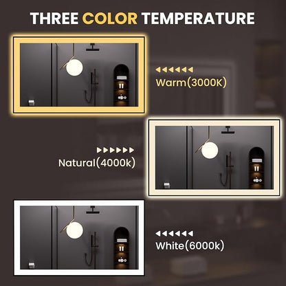 LOAAO 48"X30" LED Bathroom Mirror Black Framed | Anti-Fog, Dimmable, Memory Function, Tempered Glass, Lighted Vanity Mirror for Wall