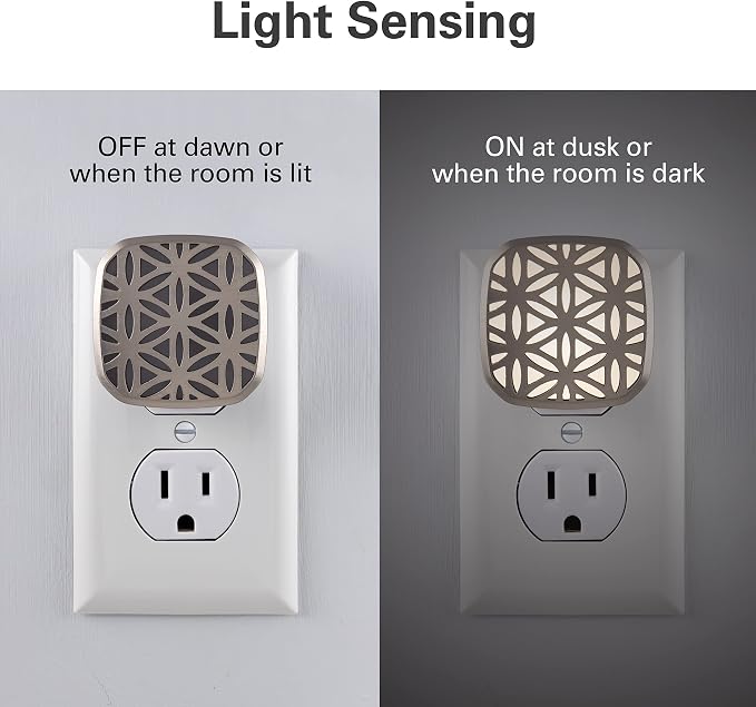 Lights By Night Decorative LED Night Light, Brushed Nickel Flower Design | Plug-in, Dusk to Dawn Sensor, UL-Certified, Home Decor, Ideal for Bedroom, Bathroom, Kitchen, Hallway, 54744, 2 Pack