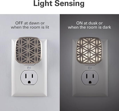 Lights By Night Decorative LED Night Light, Brushed Nickel Flower Design | Plug-in, Dusk to Dawn Sensor, UL-Certified, Home Decor, Ideal for Bedroom, Bathroom, Kitchen, Hallway, 54744, 2 Pack