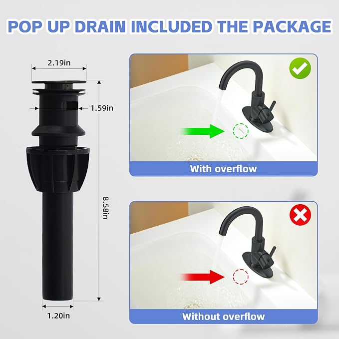 Matte Black Bathroom Faucets for Sink 1 Hole or 3 Holes, Single Hole Black Bathroom Sink Faucet with Pop-Up Drain Mini Size Vanity Faucet Bar Faucet Single Handle Lavatory Faucets